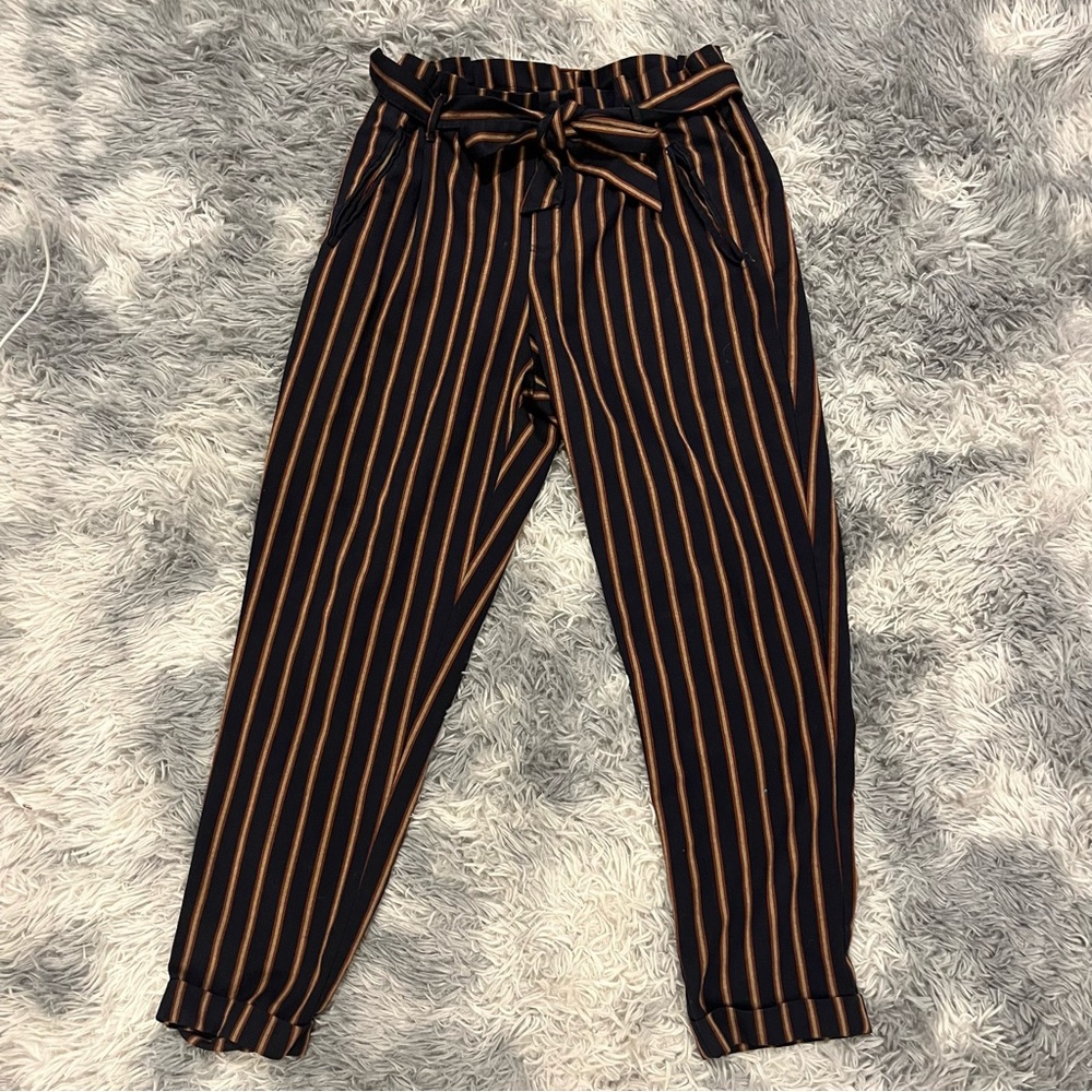 Zara Navy Business Casual High Waisted Stripped Dress Work Pants - Size M